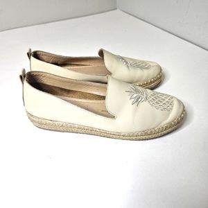 Kaanas Leather Espadrilles Pineapple Embroidery Cream 7 Women's